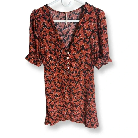 Free People Provence Black Floral Mini Dress Size Small Fall Vibes - Picture 2 of 13